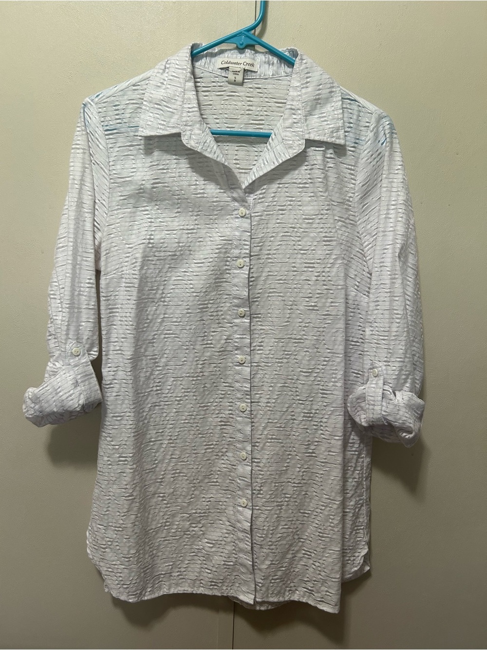 Coldwater Creek White Textured Button-Front Top